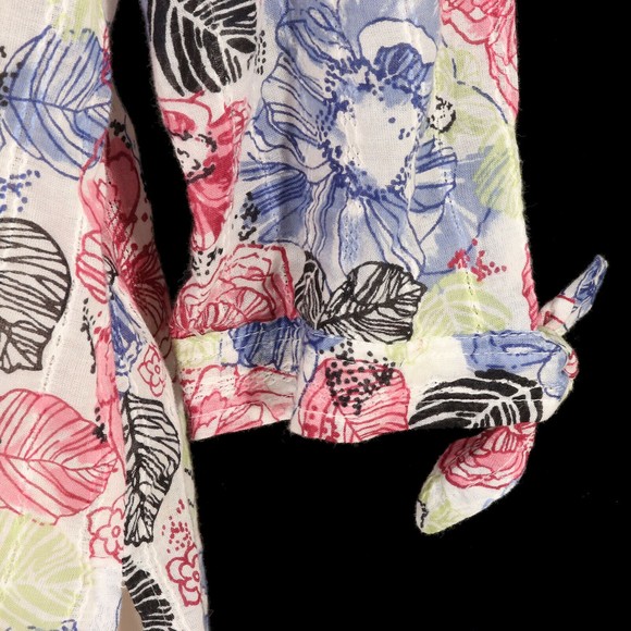 JM Collection Womens Button Front Shirt 8 Semi-Sheer Floral Pink Blue Green EUC - Picture 4 of 10